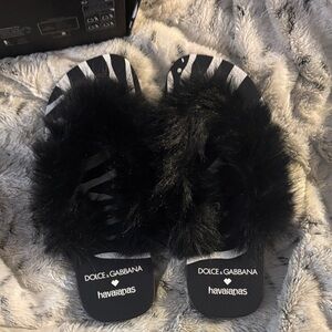 Dolce & Gabbana Black Fur Slides